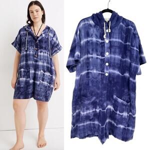 Madewell Indigo Tie-Dye Button-Up Romper